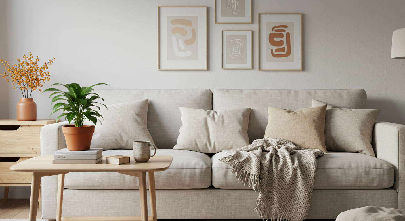 Modern living room with stylish economy home decor