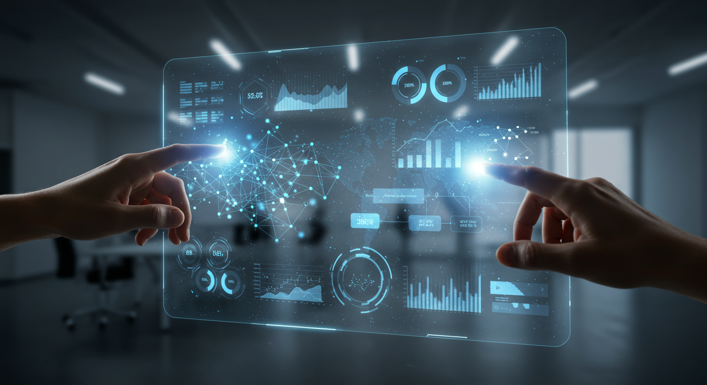 AI business solutions data visualization on a modern office desk