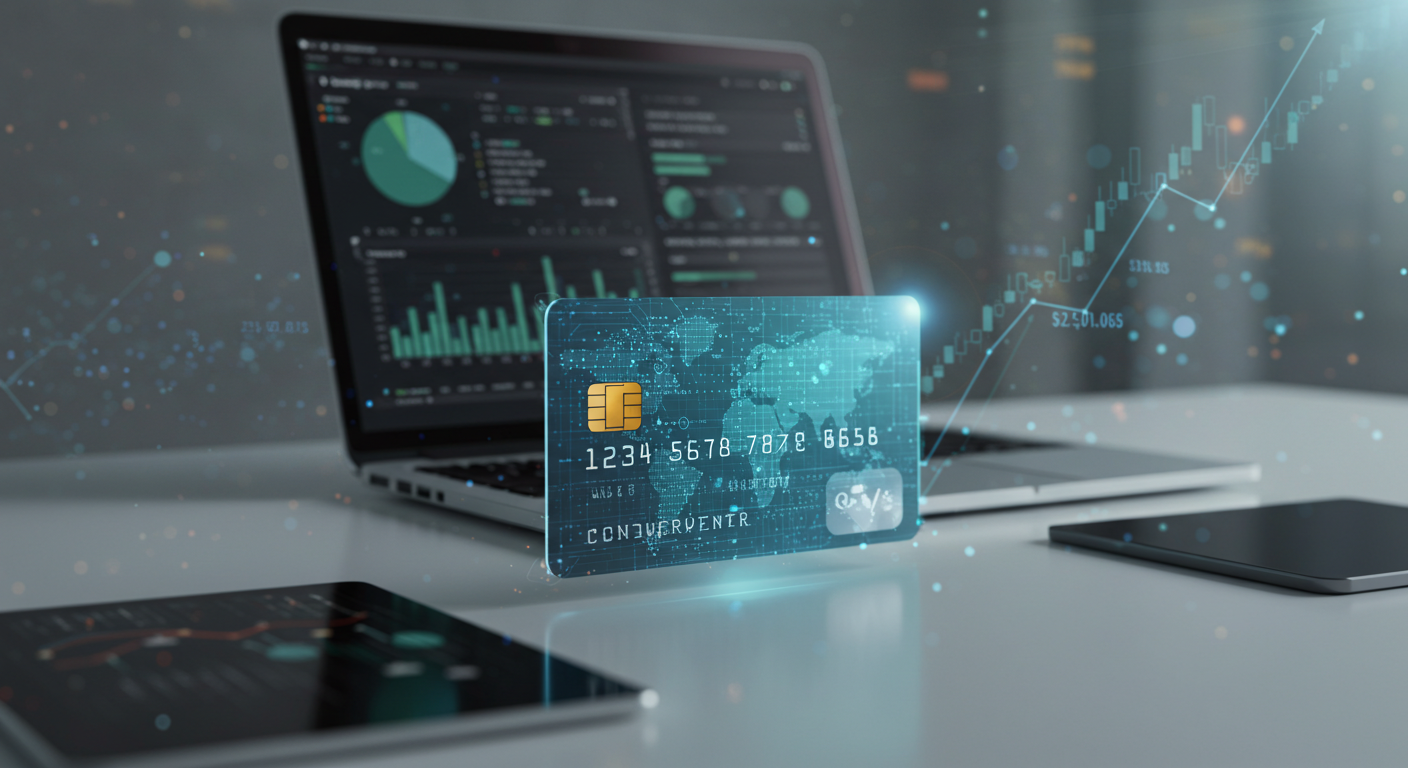 Sleek free business virtual credit card with financial charts on a laptop