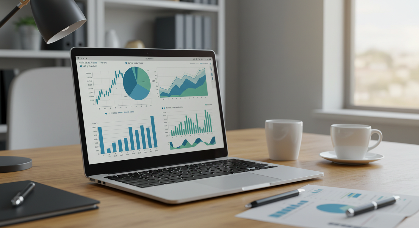 Laptop displaying a financial dashboard for Scotia Online for Business